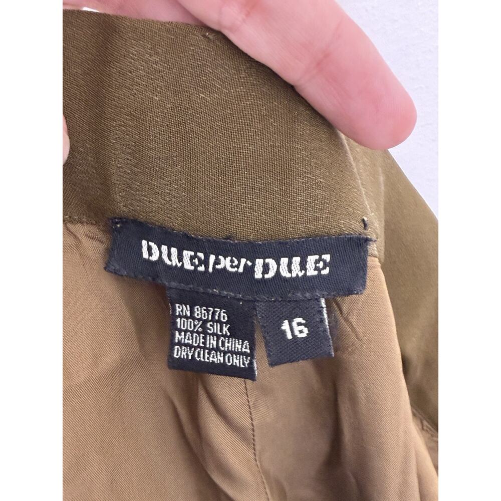 DUE per DUE Womens Olive Green 100% Silk Trousers Pants Office Size 16 - Picture 4 of 6